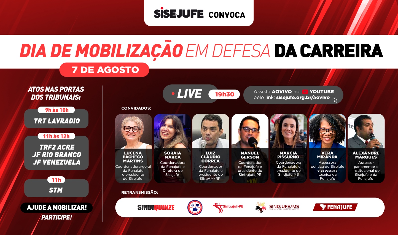 Sisejufe convoca categoria para mobilização em defesa da carreira, na próxima quarta (7/8)