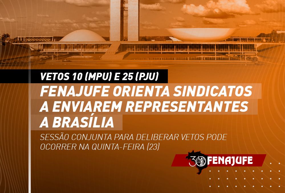 Vetos 10 e 25: Fenajufe orienta Sindicatos a enviarem representantes a Brasília para intensificar luta pela derrubada dos dispositivos