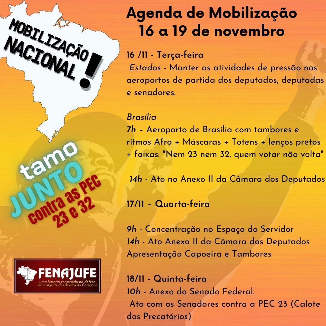 Fenajufe convoca sindicatos filiados para reforçar luta em Brasília contra as PECs 23 e 32