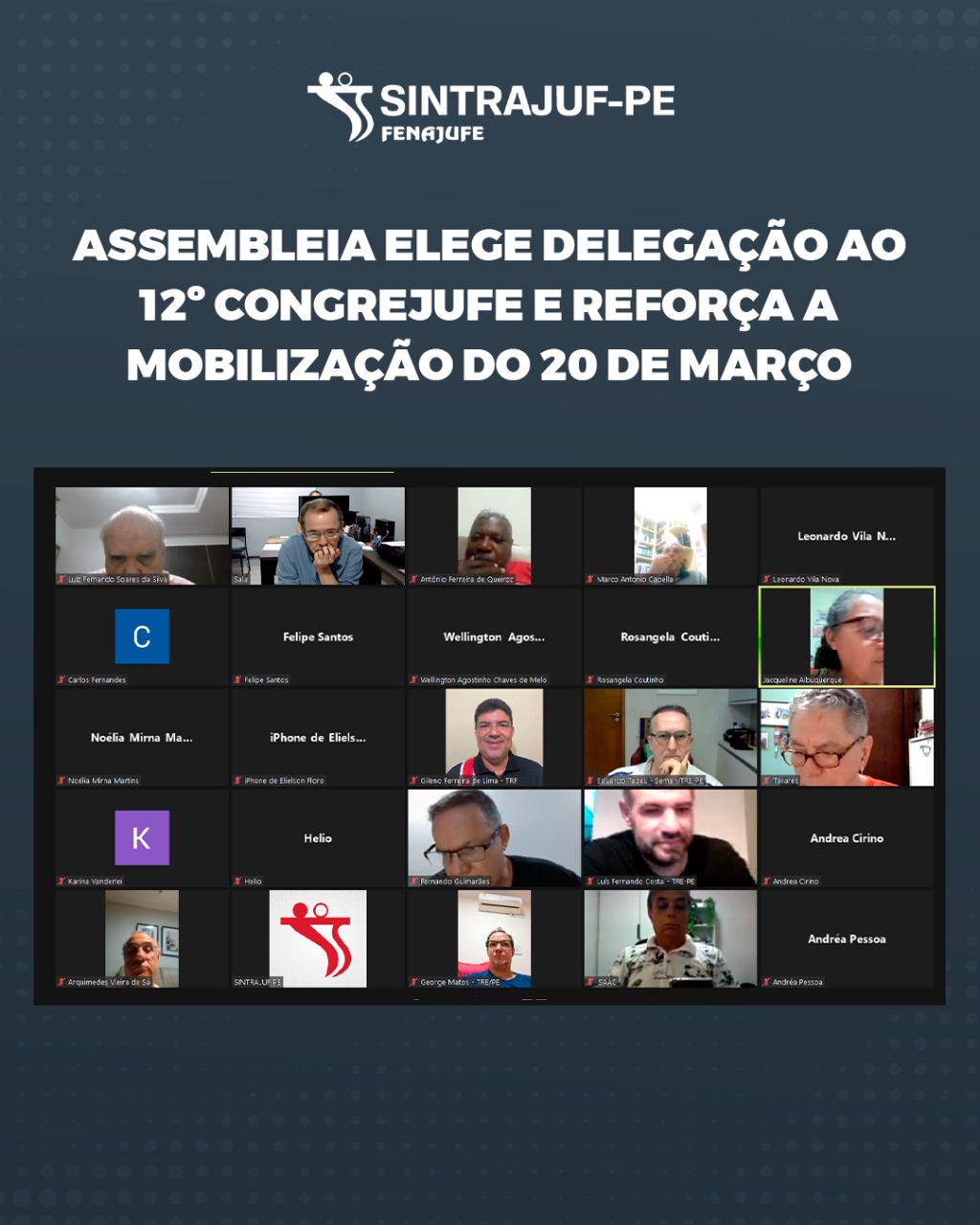 Assembleia elege delegação ao 12º CONGREJUFE e reforça a mobilização do 20 de março